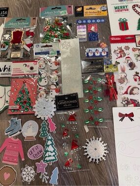 Scrapbooking Holiday Stickers, stencil and Gemstone lot - a couple HTF Jolee’s
